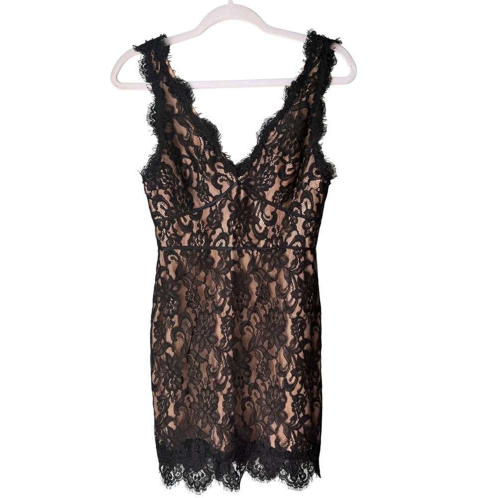 Selia Yang Designer Dress Black Lace Overlay Sleeveless V-Neck Size Small